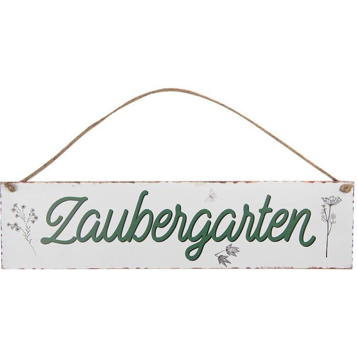 Clayre & Eef Plaque de texte Jardin magique Décoration de jardin Métal blanc 40x1x10 cm