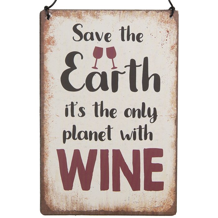 Clayre & Eef 6Y5695 Plaque de texte Save the Earth Vin 10x15cm Fer Beige Rouge