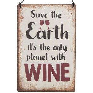 Clayre & Eef 6Y5695 Plaque de texte Save the Earth Vin 10x15cm Fer Beige Rouge
