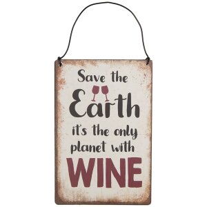 Clayre & Eef 6Y5695 Plaque de texte Save the Earth Vin 10x15cm Fer Beige Rouge