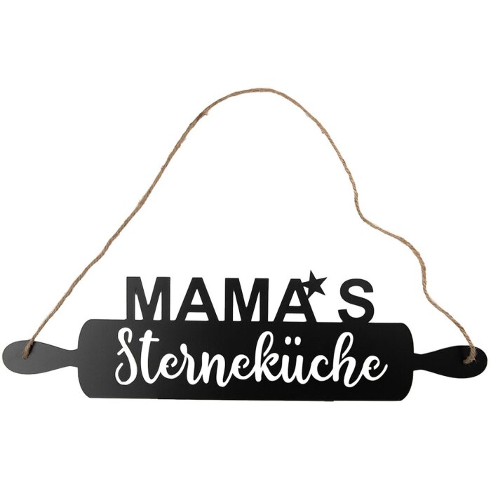 Clayre & Eef Plaque de texte Mamas cuisine étoilée noir 50x1x14 cm fer corde de jute