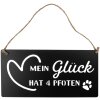Clayre & Eef 6Y5698 Plaque de texte Mon bonheur a 4 pattes noir 30x1x15 cm