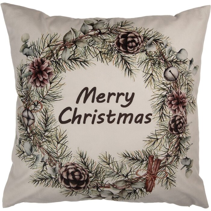 Clayre & Eef KT021.424 Housse de coussin couronne de Noël beige 45x45 cm