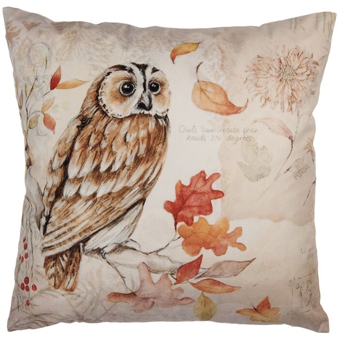Clayre & Eef KT021.405 Housse de coussin 45x45 cm Hibou Beige Marron style campagnard