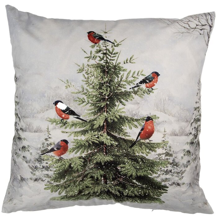 Clayre & Eef KT021.407 Housse de coussin 45x45 cm blanc vert style campagnard motif dhiver