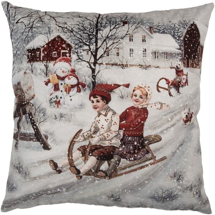 Clayre & Eef KT021.410 Housse de coussin Gris Rouge 45x45 cm Hiver Design Campagne