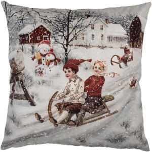 Clayre & Eef KT021.410 Housse de coussin Gris Rouge...