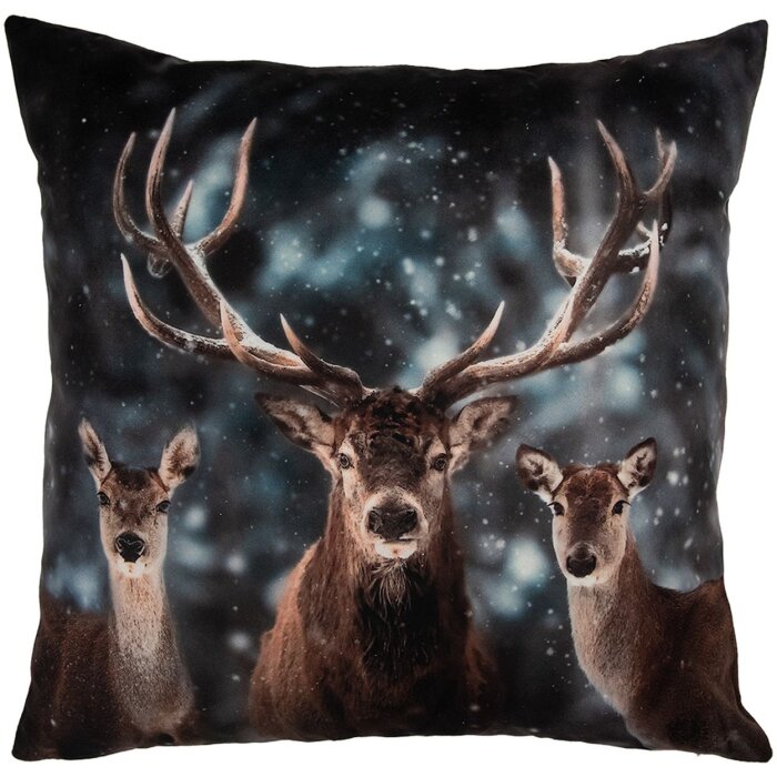 Clayre & Eef KT021.411 Housse de coussin motif cerf 45x45 cm style campagnard