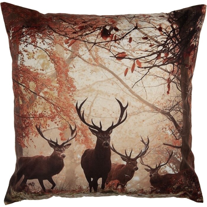 Clayre & Eef KT021.414 Housse de coussin 45x45 cm brun orange motif cerf