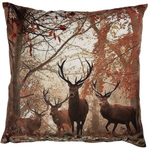 Clayre & Eef Housse de coussin motif cerf brun orange...
