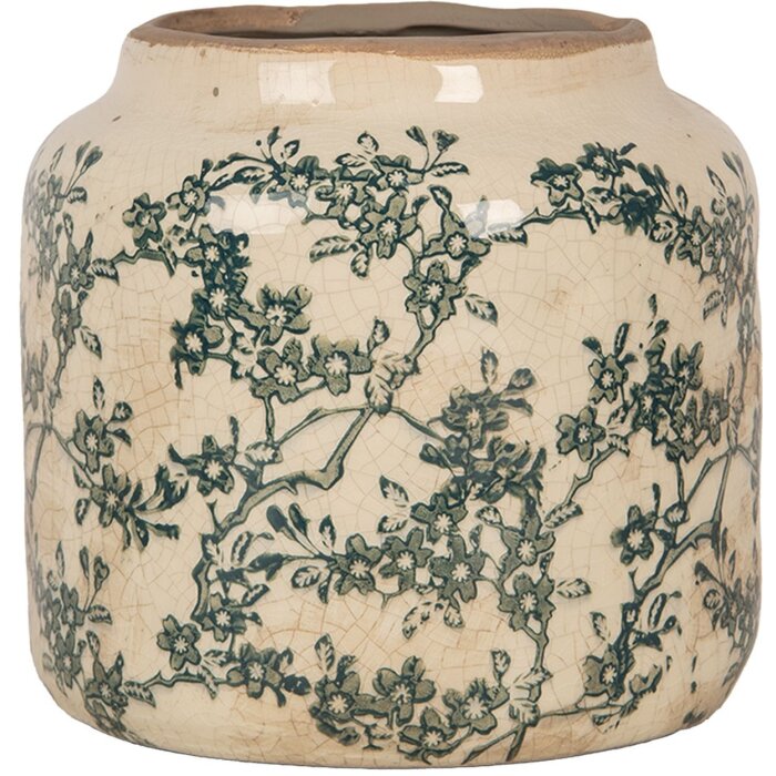 Clayre & Eef Pot de fleurs Beige-Vert Ø16x15cm Céramique style campagnard Vintage