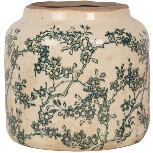 Clayre & Eef Pot de fleurs Beige-Vert Ø16x15cm Céramique style campagnard Vintage