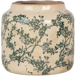 Clayre & Eef Pot de fleurs Beige-Vert Ø16x15cm Céramique style campagnard Vintage
