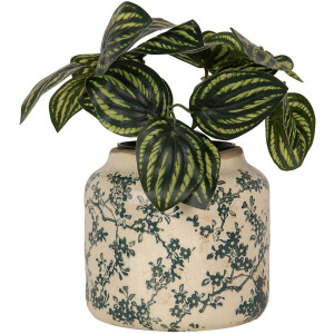 Clayre & Eef Pot de fleurs Beige-Vert Ø16x15cm Céramique style campagnard Vintage