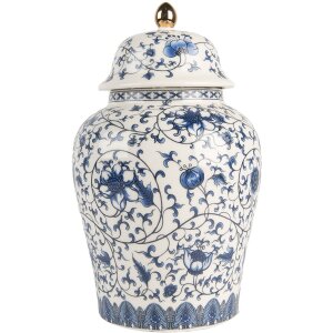 Clayre & Eef 6CE2136 Pot décoratif avec couvercle Blanc-Bleu Ø 12x21 cm