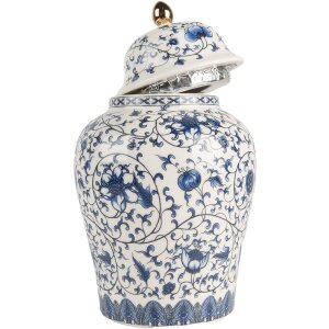 Clayre & Eef 6CE2136 Pot décoratif avec couvercle Blanc-Bleu Ø 12x21 cm