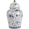 Clayre & Eef 6CE2136 Pot décoratif avec couvercle Blanc-Bleu Ø 12x21 cm