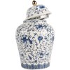 Clayre & Eef 6CE2136 Pot décoratif avec couvercle Blanc-Bleu Ø 12x21 cm