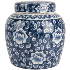 Clayre & Eef 6CE2138 Décoration Pot avec couvercle bleu-blanc Ø 13x13 cm