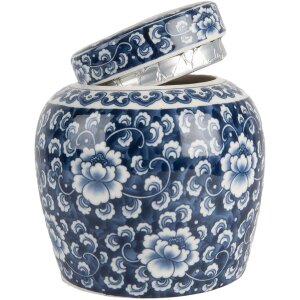Clayre & Eef 6CE2138 Décoration Pot avec couvercle bleu-blanc Ø 13x13 cm