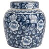 Clayre & Eef 6CE2138 Décoration Pot avec couvercle bleu-blanc Ø 13x13 cm