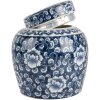 Clayre & Eef 6CE2138 Décoration Pot avec couvercle bleu-blanc Ø 13x13 cm