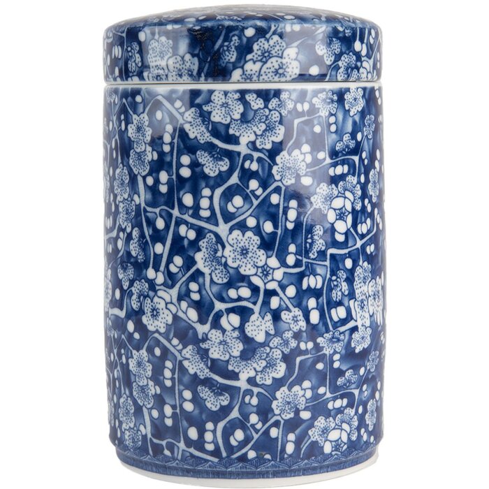 Clayre & Eef 6CE2139 Pot décoratif avec couvercle bleu-blanc Ø 9x14 cm