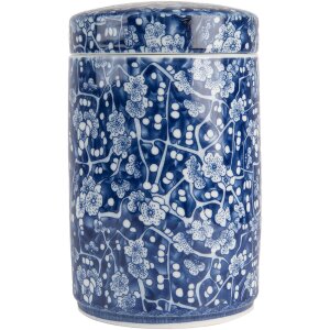 Clayre & Eef 6CE2139 Pot décoratif avec couvercle bleu-blanc Ø 9x14 cm