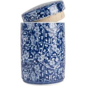 Clayre & Eef 6CE2139 Pot décoratif avec couvercle bleu-blanc Ø 9x14 cm
