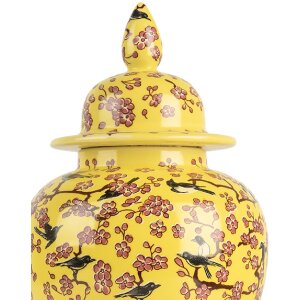 Clayre & Eef 6CE2140 Pot décoratif avec couvercle jaune Cerisier en fleurs Ø11x22 cm