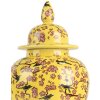 Clayre & Eef 6CE2140 Pot décoratif avec couvercle jaune Cerisier en fleurs Ø11x22 cm