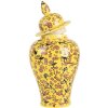 Clayre & Eef 6CE2140 Pot décoratif avec couvercle jaune Cerisier en fleurs Ø11x22 cm