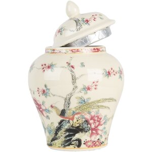 Clayre & Eef 6CE2141 Pot décoratif avec couvercle Céramique Beige Rose Ø 12x18 cm
