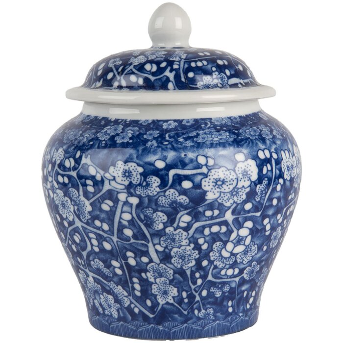 Clayre & Eef 6CE2142 Pot décoratif avec couvercle Bleu Blanc Ø 9x12 cm