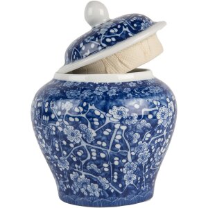 Clayre & Eef 6CE2142 Pot décoratif avec couvercle Bleu Blanc Ø 9x12 cm