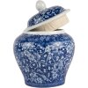 Clayre & Eef 6CE2142 Pot décoratif avec couvercle Bleu Blanc Ø 9x12 cm