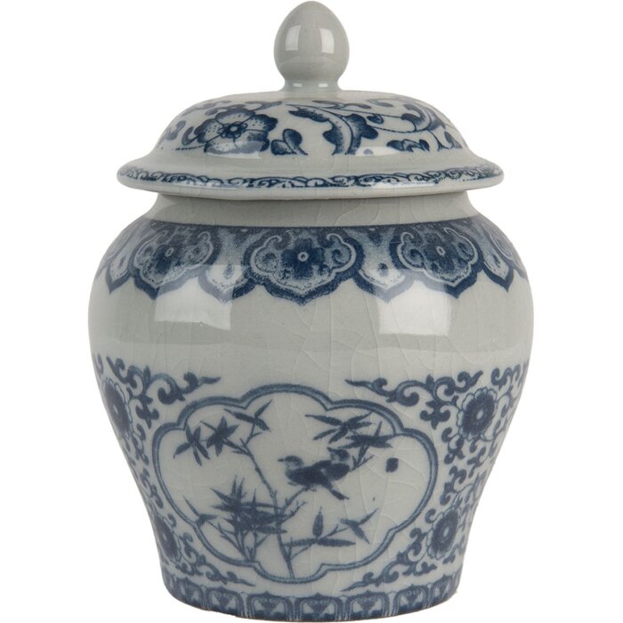 Clayre & Eef 6CE2143 Décoration Pot avec couvercle Céramique Gris Bleu Ø 9x13 cm