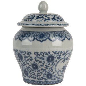 Clayre & Eef 6CE2143 Décoration Pot avec couvercle Céramique Gris Bleu Ø 9x13 cm