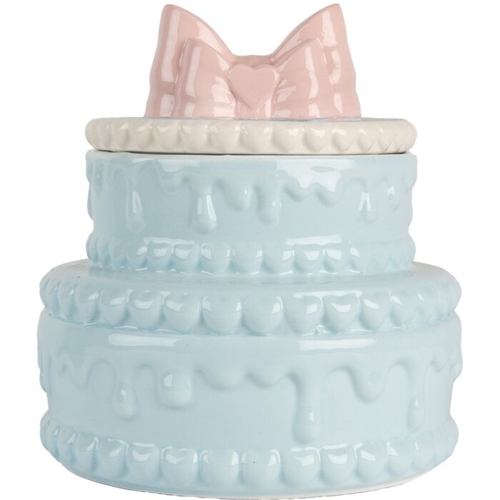 Clayre & Eef 6CE2146 Décoration Pot avec couvercle Céramique Bleu Rose Ø 13x15 cm