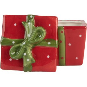 Clayre & Eef 6CE2149 Pot de conservation avec couvercle Rouge Vert 9x9x11 cm style rustique