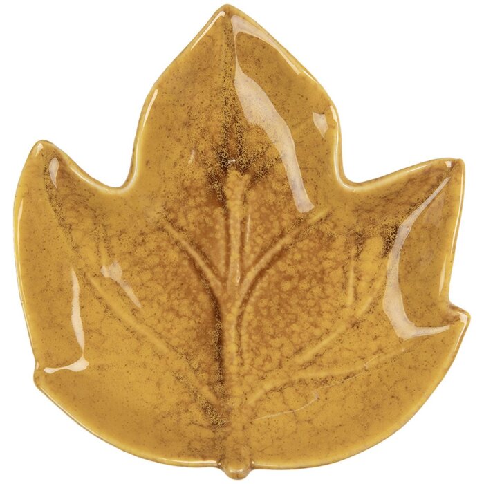 Clayre & Eef 6CE2151 Coupe Feuille Design Botanique Jaune 14x13x2 cm Céramique