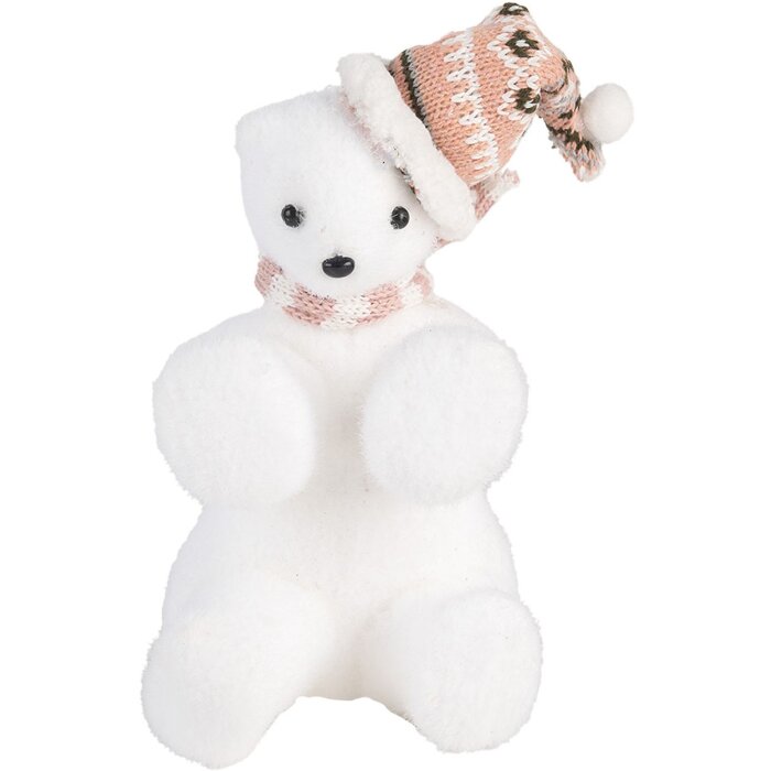 Clayre & Eef 66120 Figurine Décoration Ours Polaire Blanc Rose 11x11x18 cm