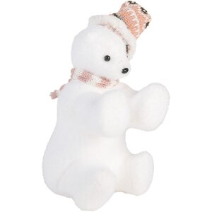 Clayre & Eef 66120 Figurine Décoration Ours Polaire Blanc Rose 11x11x18 cm
