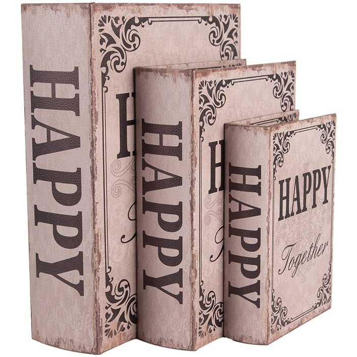Clayre & Eef 66255 Set de 3 boîtes de rangement style rétro vintage en bois beige marron