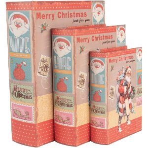 Clayre & Eef Boîtes de rangement Set Design livre Noël 3 pièces bois