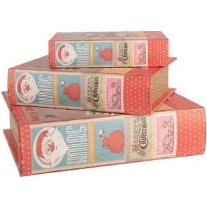 Clayre & Eef Boîtes de rangement Set Design livre Noël 3 pièces bois