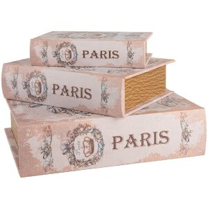 Clayre & Eef Boîtes de rangement Paris Lot de 3 Beige Bleu Vintage Livres