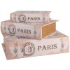 Clayre & Eef Boîtes de rangement Paris Lot de 3 Beige Bleu Vintage Livres