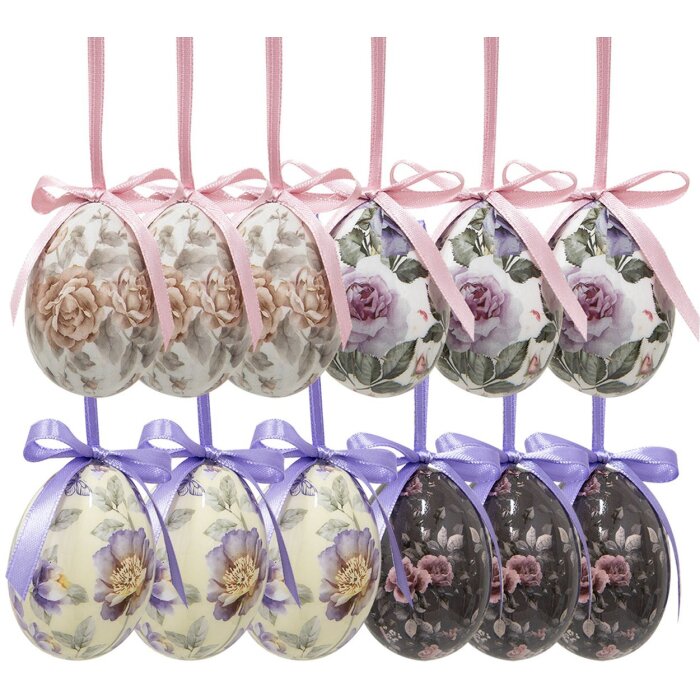 Clayre & Eef 65903 Décoration Suspensions Oeuf Set 12 Ø 4x5 cm Pastels Style Vintage