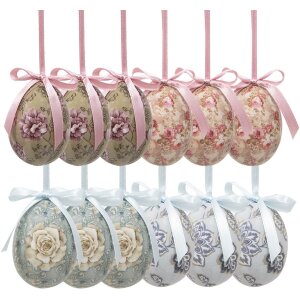 Clayre & Eef 65905 Décoration Œufs suspendus Lot de 12 look vintage Ø 4x5 cm
